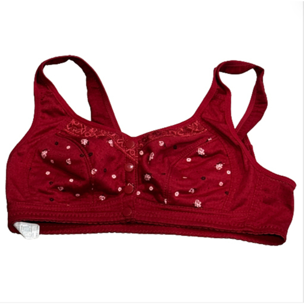 🌷 Red Floral Button Unpadded Front Bra